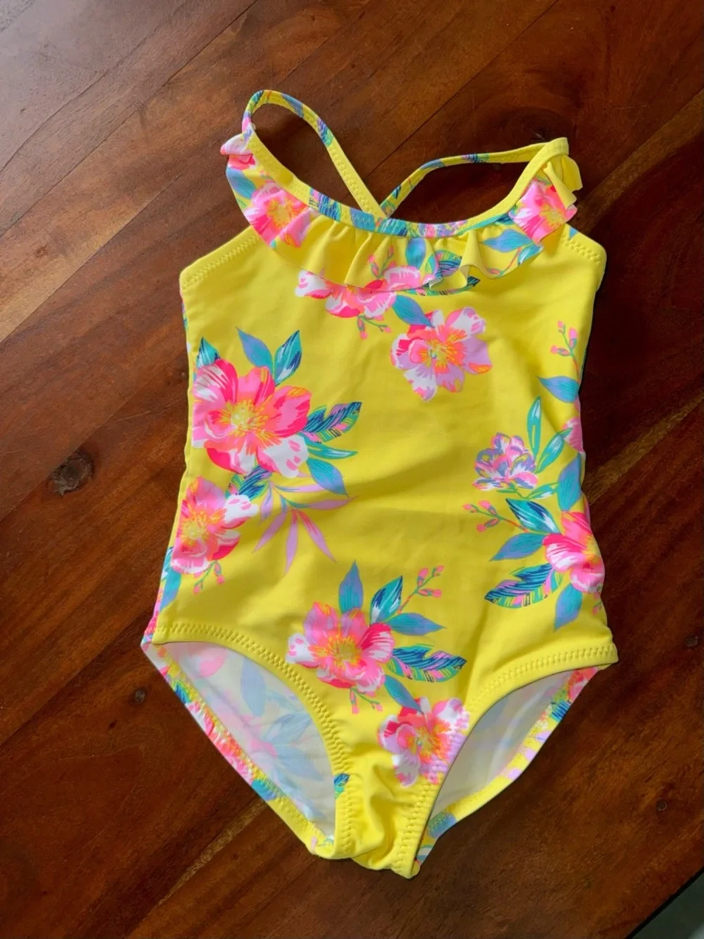 OshKosh B'gosh‎ Yellow Floral Ruffle One-Piece Swimsuit